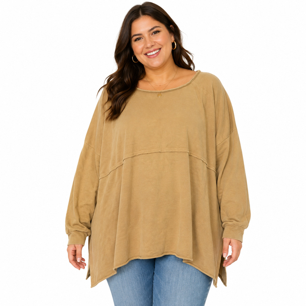 Three Bird Nest Soft Yellow Pullover Sweatshirt Side Slit Long Sleeve Top sz L